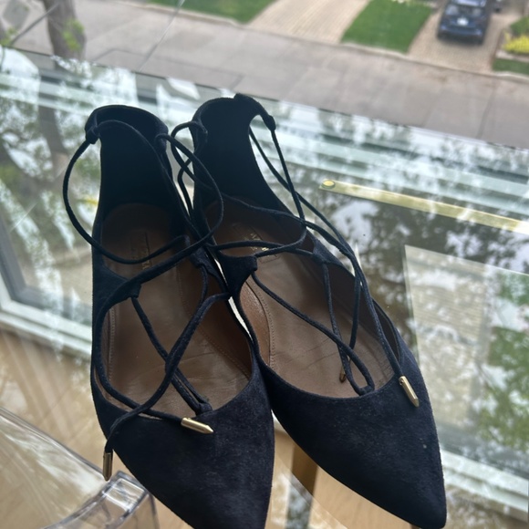 Aquazzura - Christy Lace-Up Suede Flats - 38.5 - Picture 4 of 5